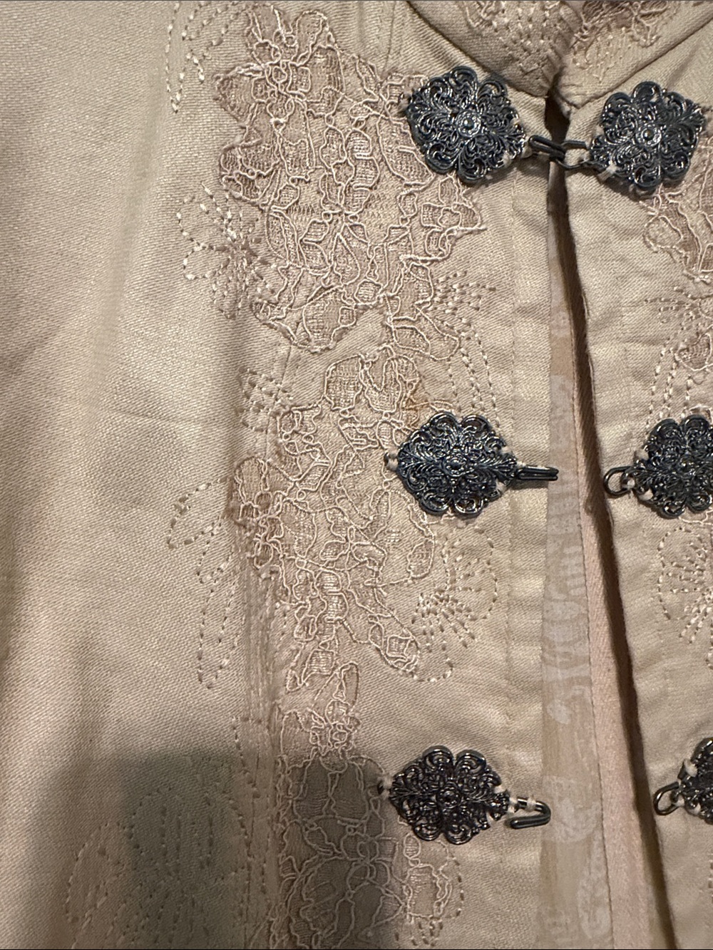 Peter Nygard Linen Blend Cream Embroidered Toggle Jacket Plus Size 14 - Picture 9 of 12